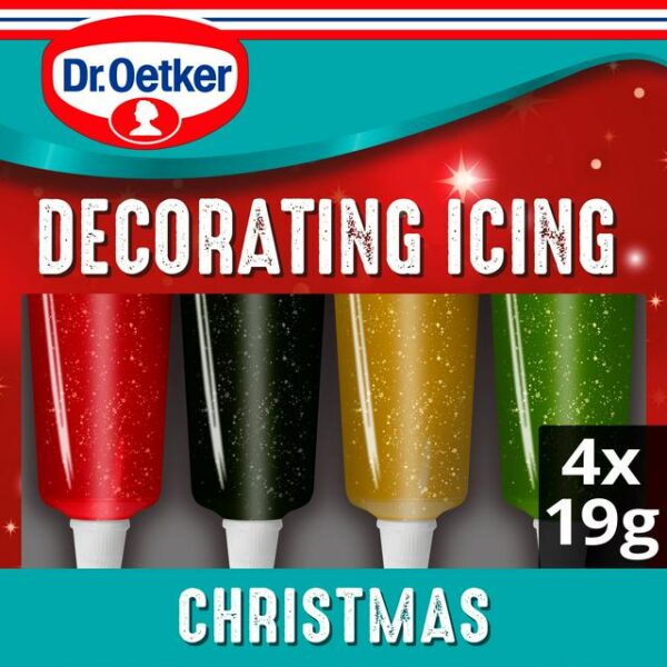 Dr. Oetker Christmas Glitter Decorating writing Icing 4 x 19g